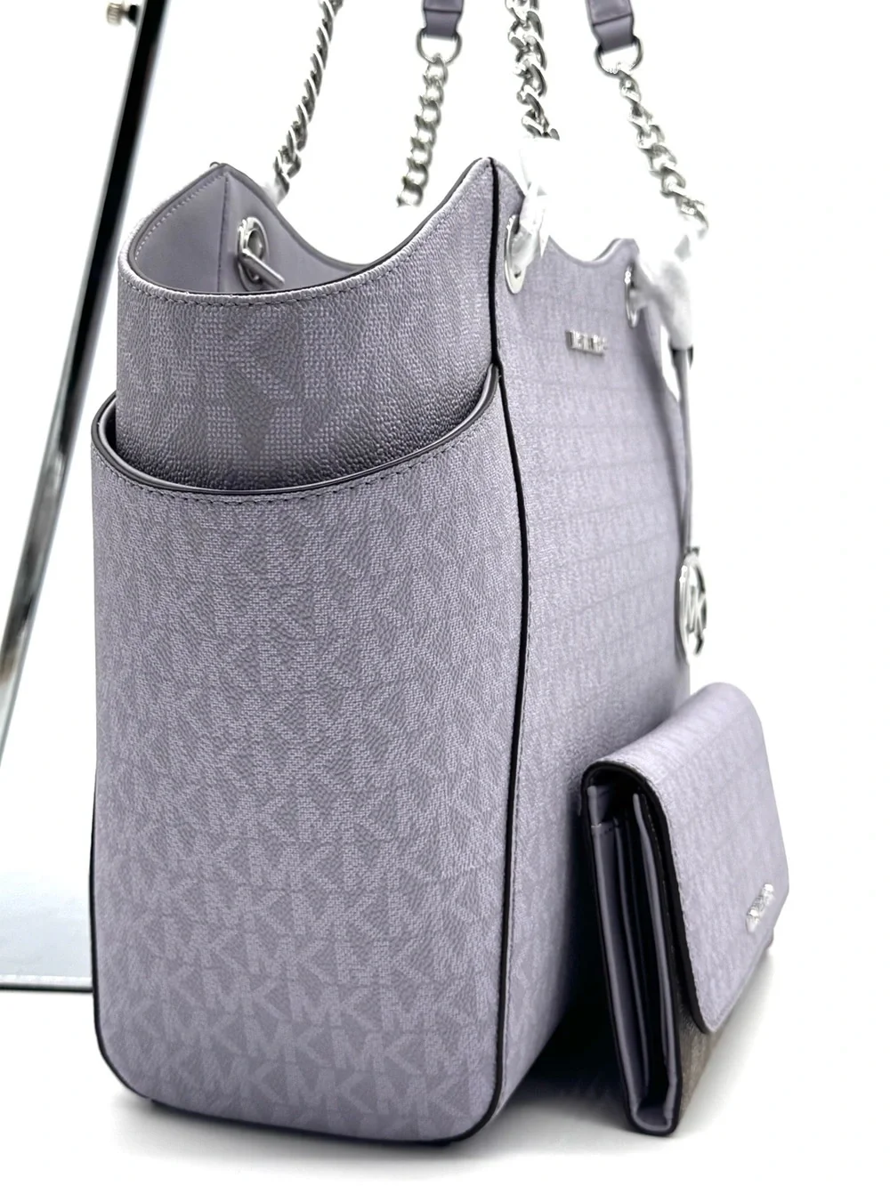 Michael Kors Jet Set Large Signature Logo Shoulder Bag w Matching Trifold Wallet